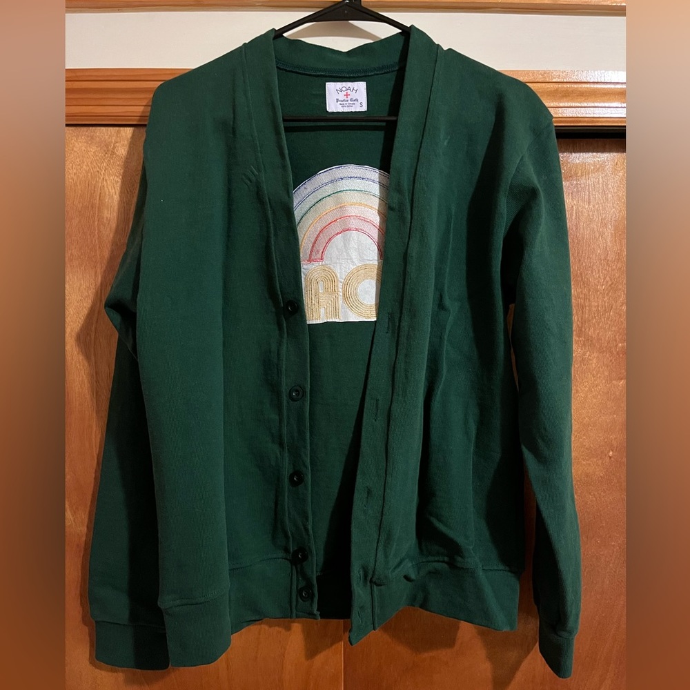 NOAH NYC Green Rugby Cardigan with Rainbow Logo